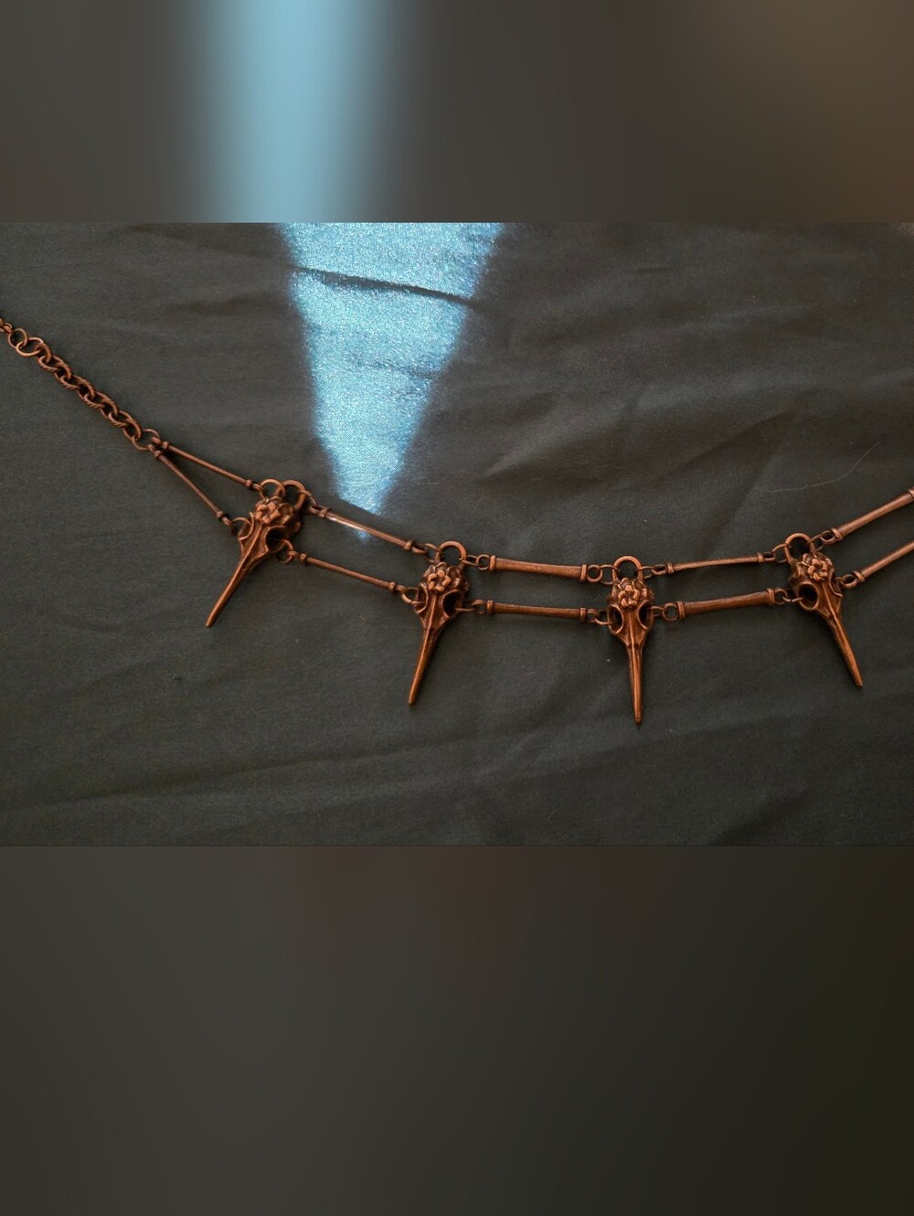 Hand Crafted Antique-Style Crow Skull  Copper-Tone Decorative Chain Choker
